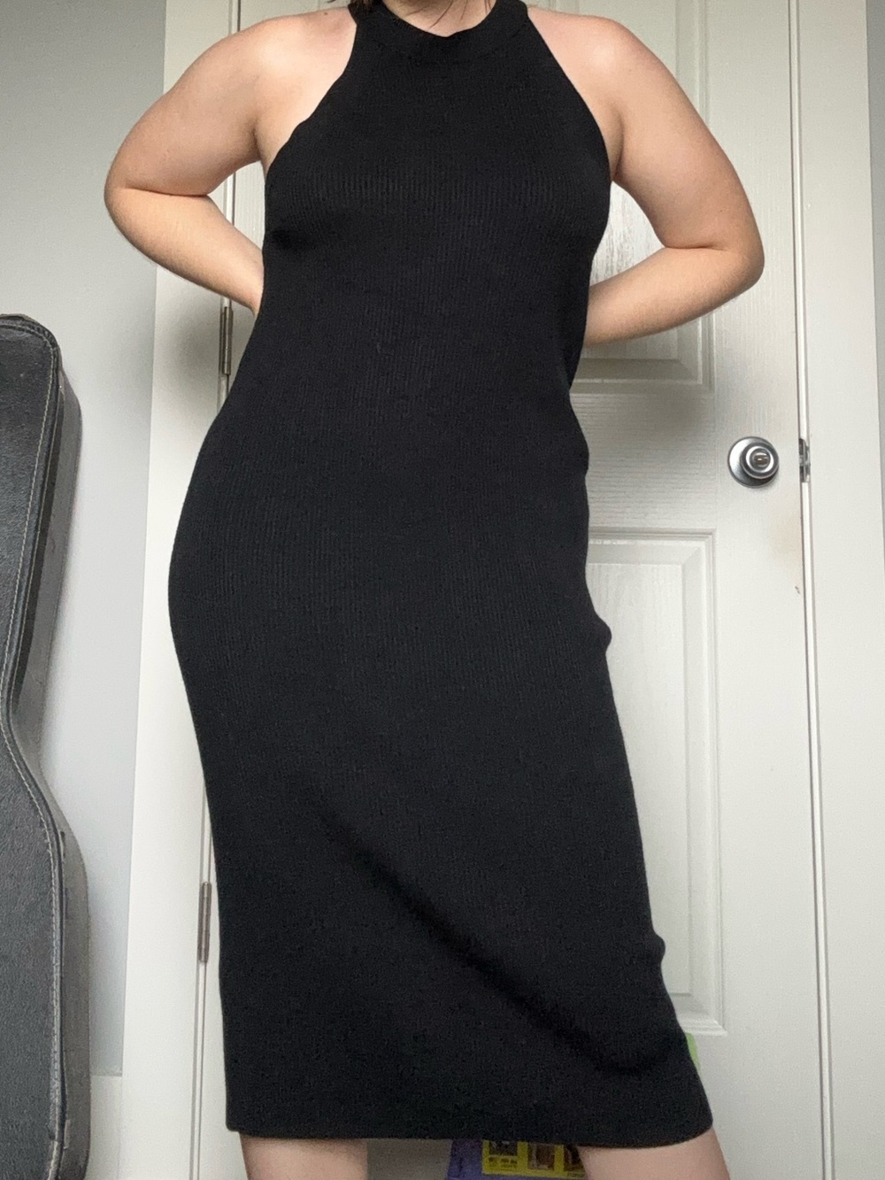 Old Navy Black Ribbed Halter Maxi Slip Dress